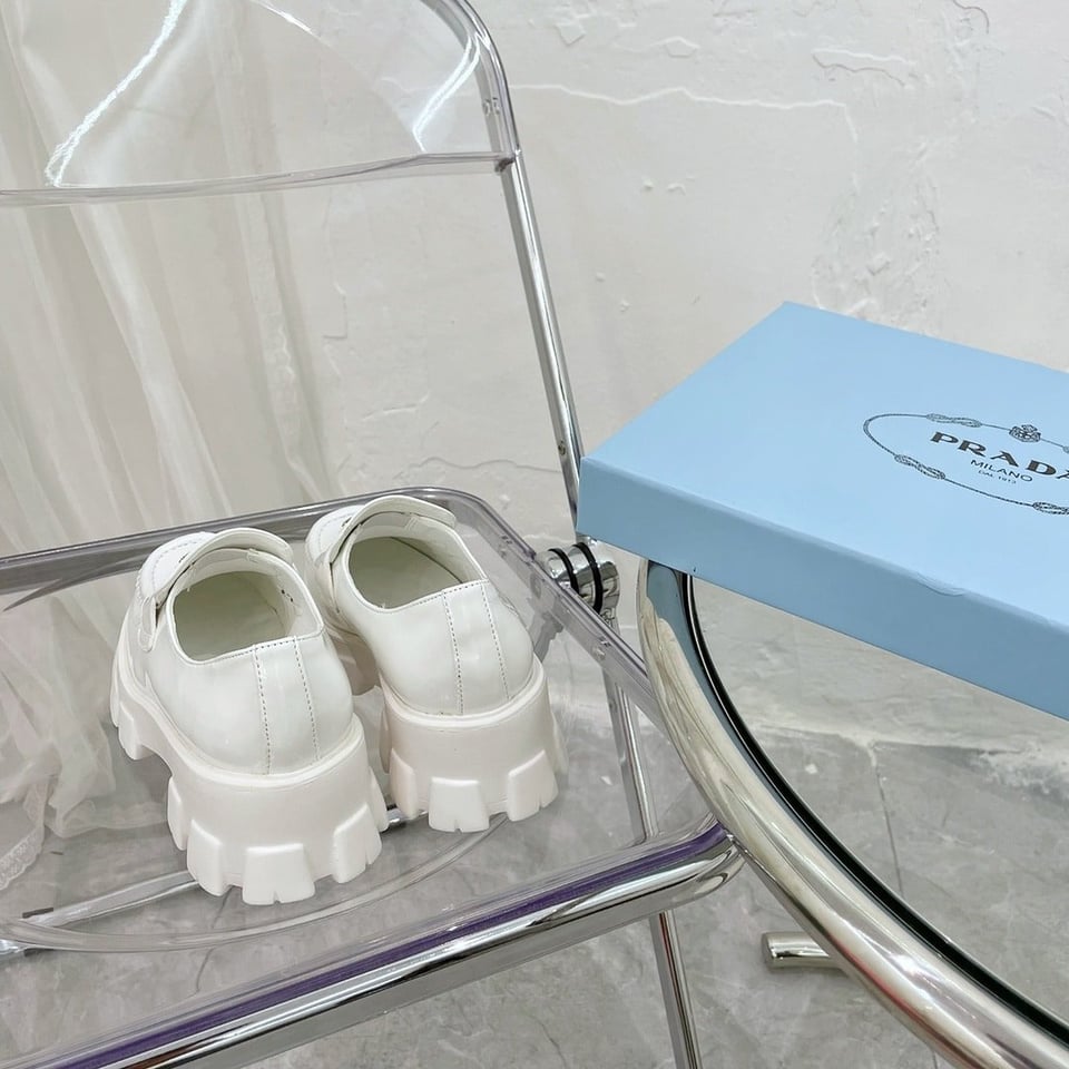 Prada Monolith Brushed White Leather Loafers 2De129B4Lf0009 view 9