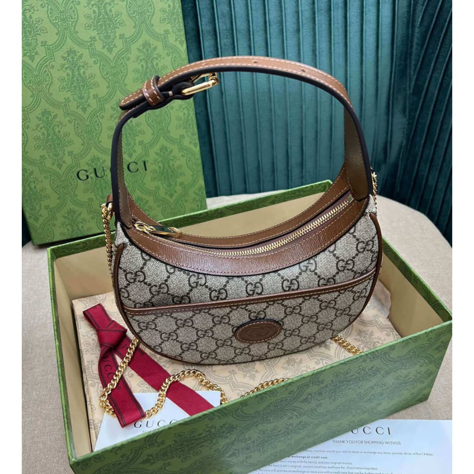 Gucci Half-Moon-Shaped Mini Bag with Interlocking G Brown view 12
