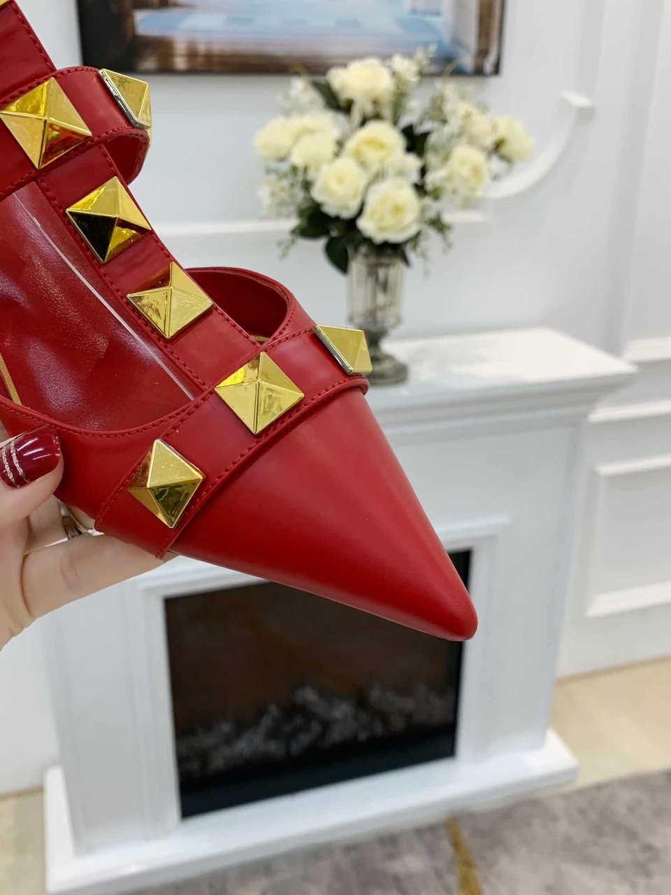Valentino Garavani Roman Stud Kitten Heel Pumps Red view 6