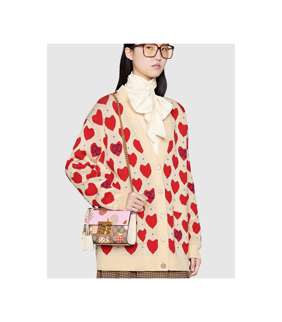 Gucci Padlock Heart Apple Pattern Small Shoulder Bag Pink view 3