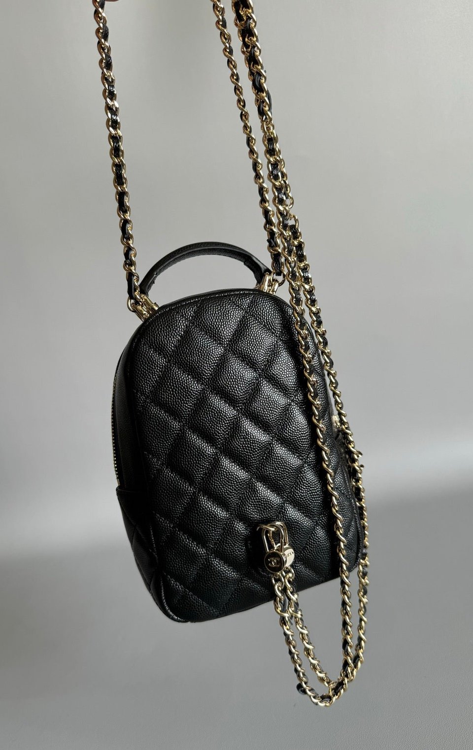 Chanel Mini 18 Backpack Black Caviar Light Gold Hardware view 3