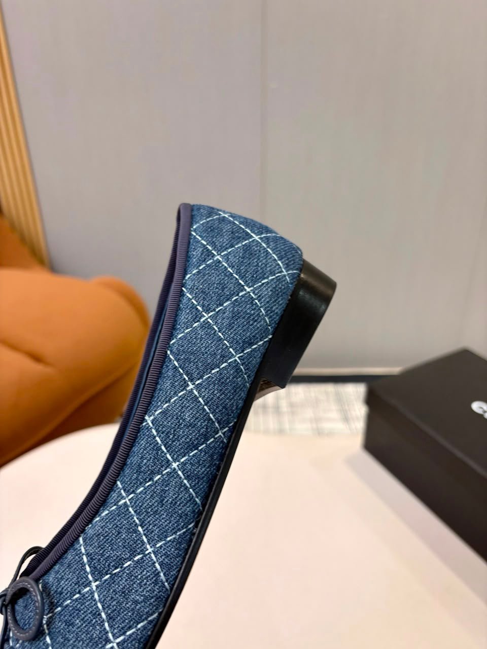 Chanel Quilted Denim Ballerina Flats Blue Denim G02819 view 9