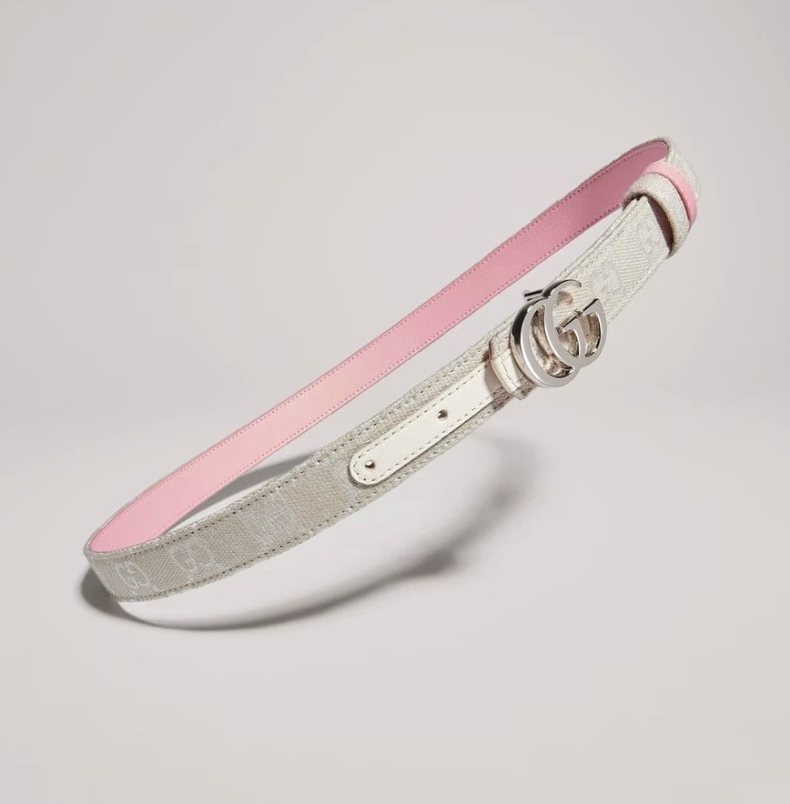 Gucci Reversible GG Marmont Thin Belt Pink And Ivory GG Canvas ‎A002CC FAGA9 8563 view 6