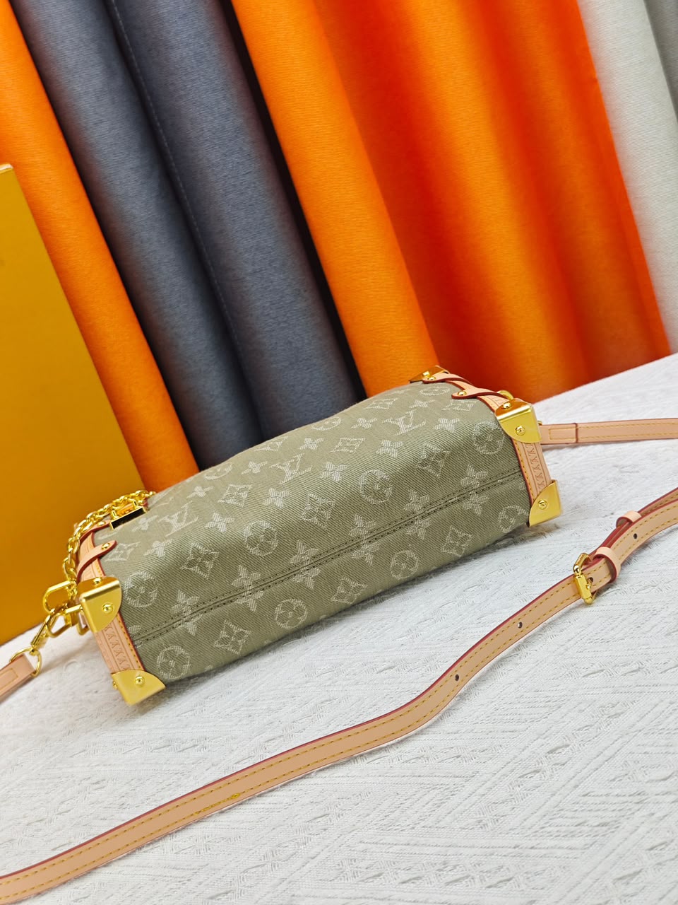 Louis Vuitton East West MM Side Trunk Bag Khaki Denim 28cm M27451 view 4