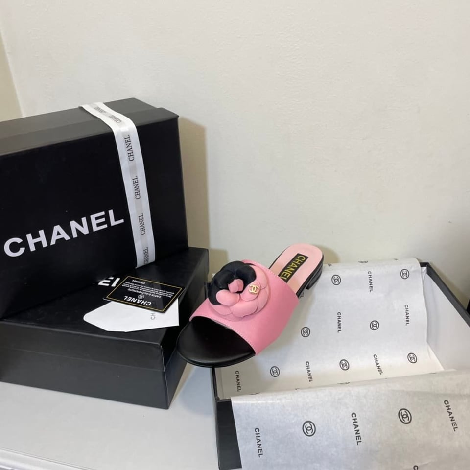 Chanel Camellia Slides Pink Black view 9