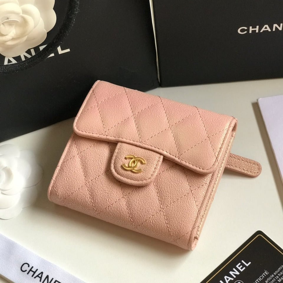 Chanel Flap Card Holder 11.5 Pale Pink Grained Calfskin Gold Icon view 2