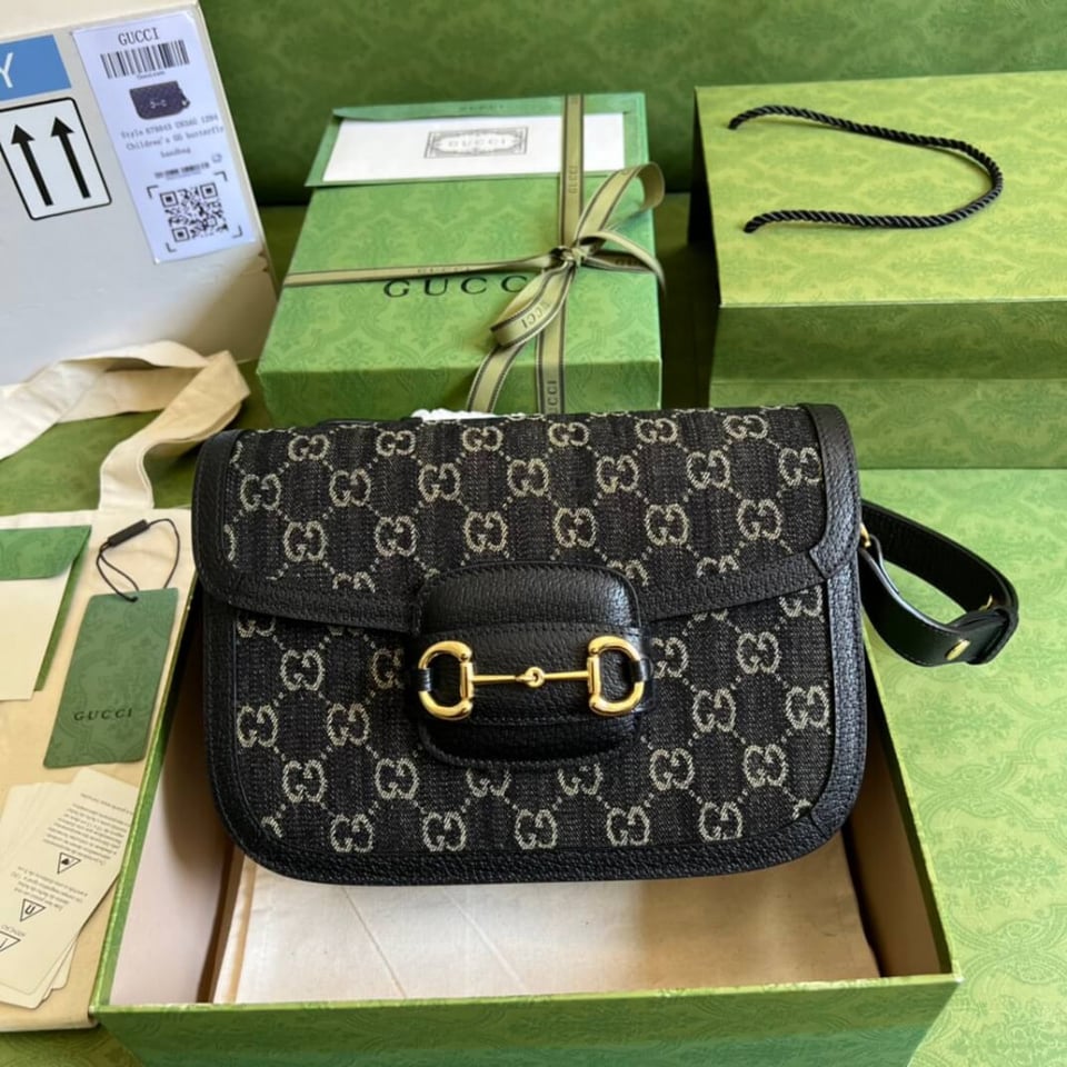 Gucci Horsebit 1955 Denim Shoulder Bag Black view 7