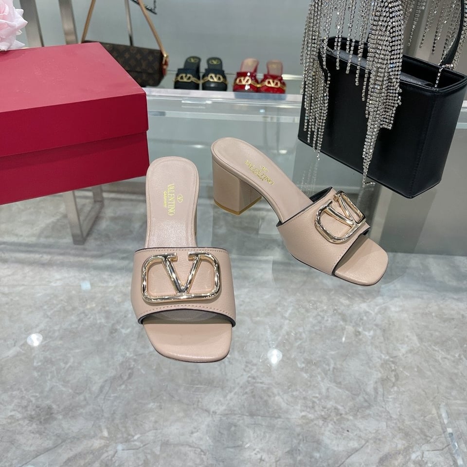 Valentino Vlogo Signature Square Toe Middle Heel Sliver And Poudre Slide Sandal view 7