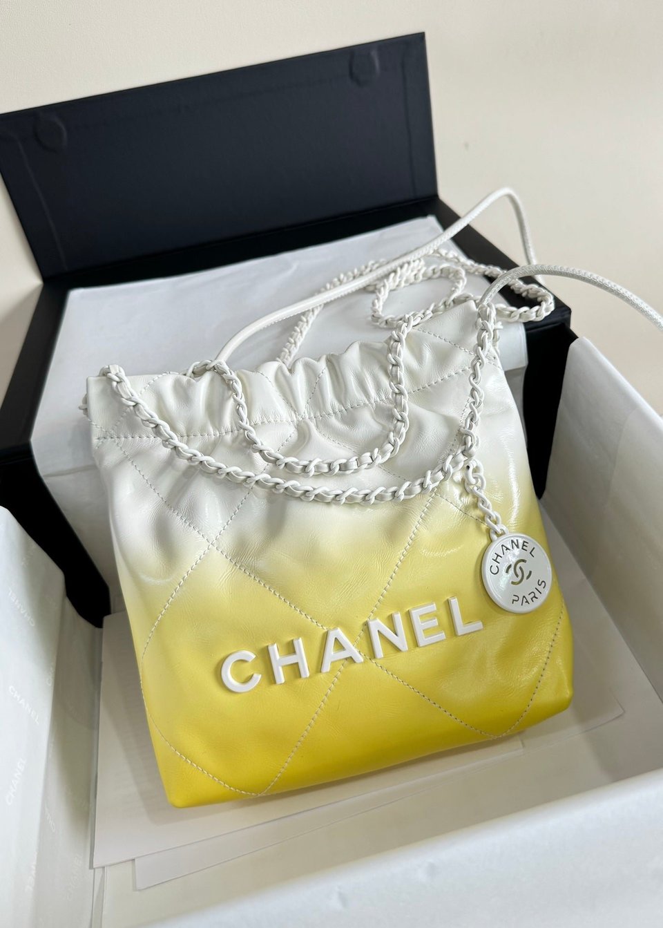 Chanel Hobo Mini 20Cm Yellow White Lambskin view 3