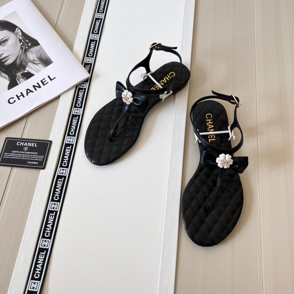 Chanel Black Quilted Leather With White Camellia Cc Logo Sandals G45258 X01000 94305 view 6