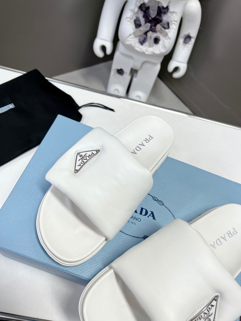 Prada Soft Padded Nappa Leather Slides White 1Xx6482Dl8F0009F020 view 9