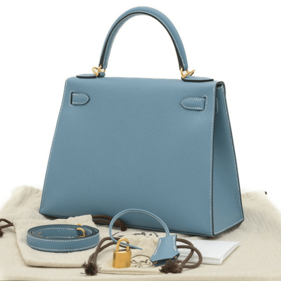 Hermes Kelly 28 Bag In Blue Jean Epsom Leather For Women 28cm/11in view 3