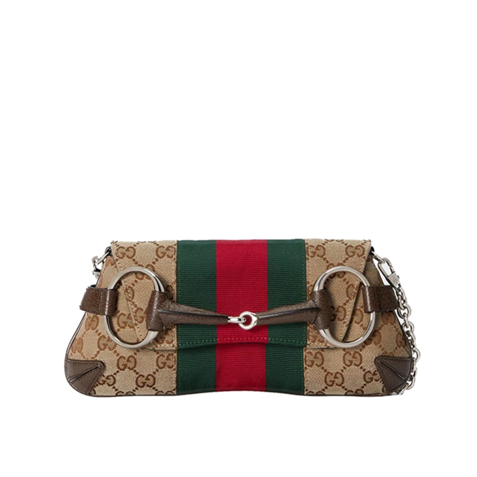 Gucci Horsebit Chain Small Shoulder Bag Beige Blue 27cm/10.6in