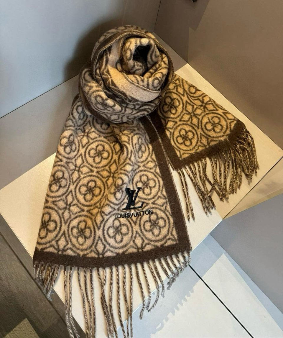 Louis Vuitton Monogram Cashmere Jacquard Scarf Brown For Women 180cm view 2