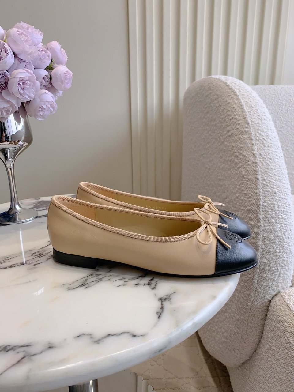 Chanel Cambon Leather Ballet Flats Beige For Women view 4