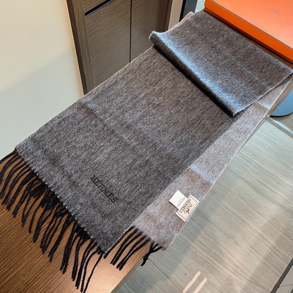 Hermes Cashmere Scarf Colorblock Gray For Women 180cm view 6