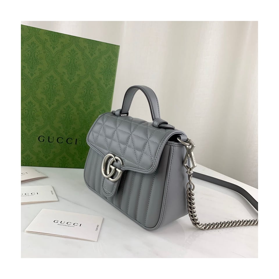 Gucci GG Marmont Grey Matelasse Leather Mini Top Handle Bag view 5