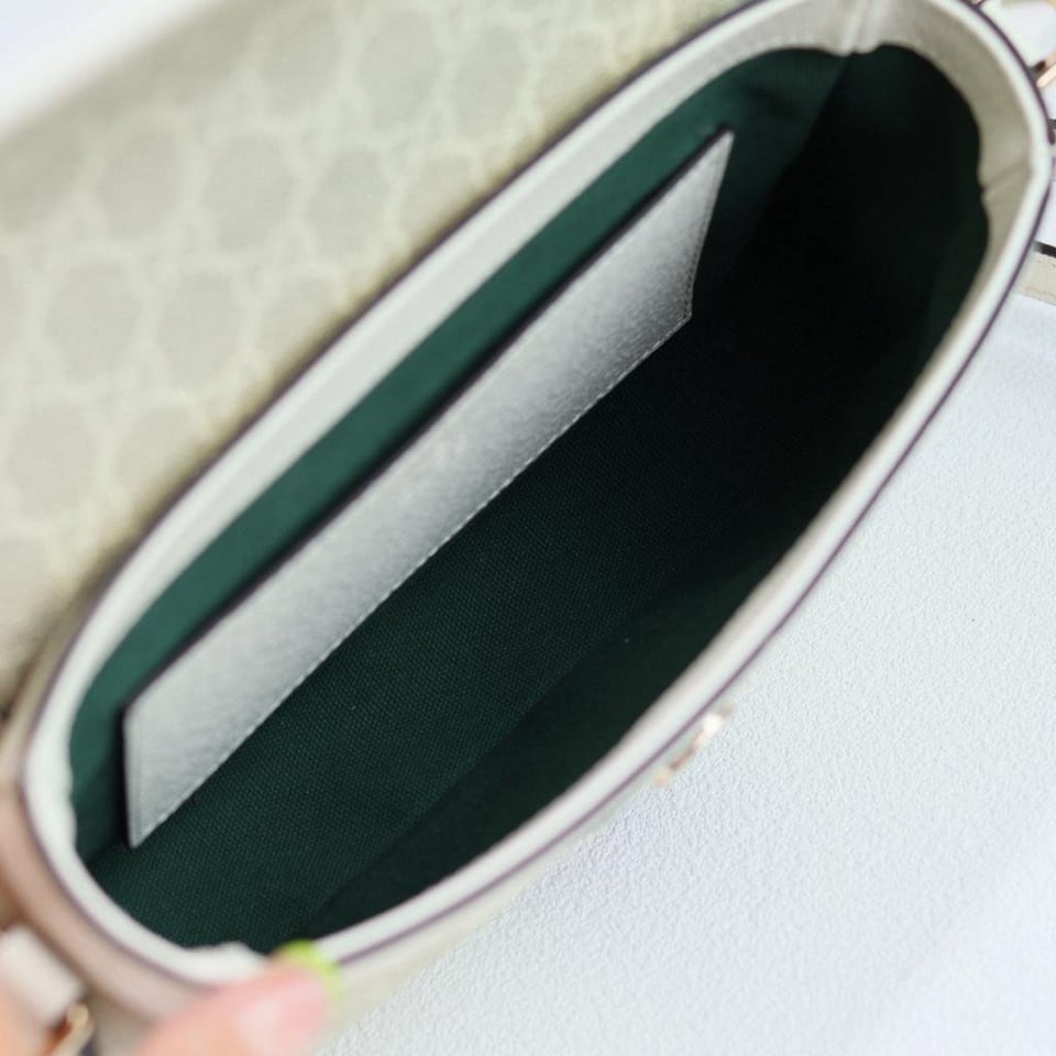 Gucci Ophidia Small Top Handle Bag 20cm/7.9in Beige And White GG Fabric 836843 view 10