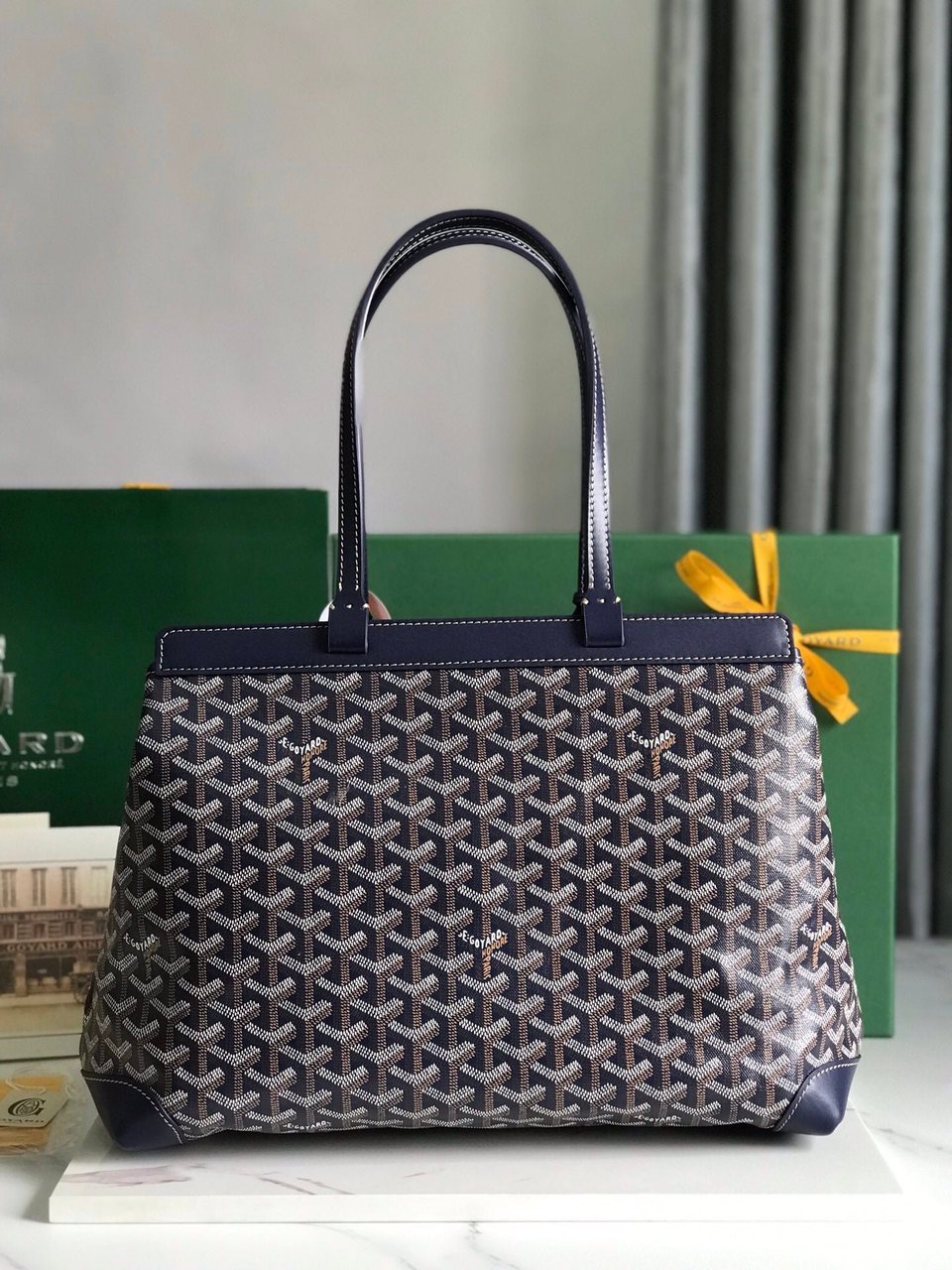 Goyard Bellechasse Biaude Pm Bag 36cm Navy Blue Goyardine Canvas And Calfskin Trim view 7