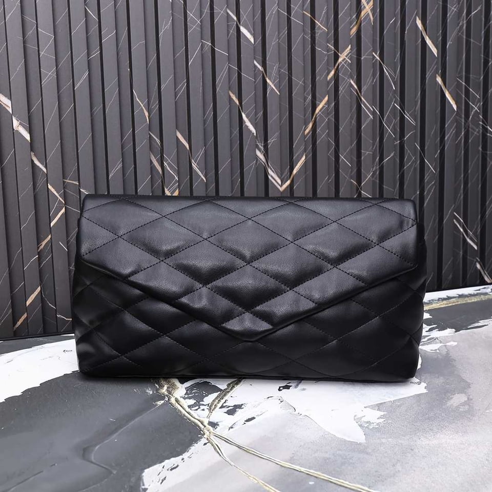 Saint Laurent Sade Puffy Leather Envelope Clutch Bag Black view 3