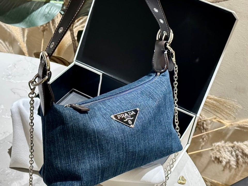 Prada Jeans Ring Shoulder Bag Denim Blue 25Cm view 4