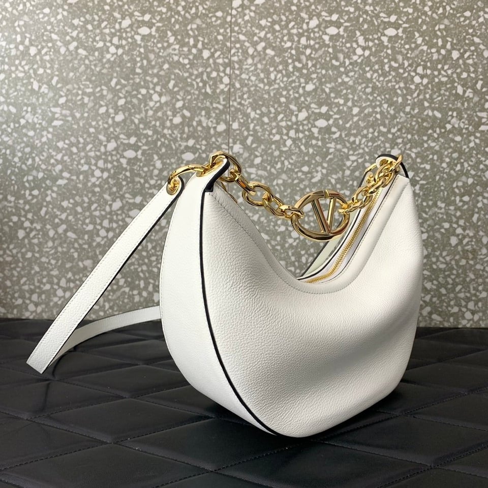 Valentino Garavani Small Vlogo Moon Hobo Bag In Grainy Calfskin With Chain White 29Cm 4W2B0N08Jdk 098 view 4