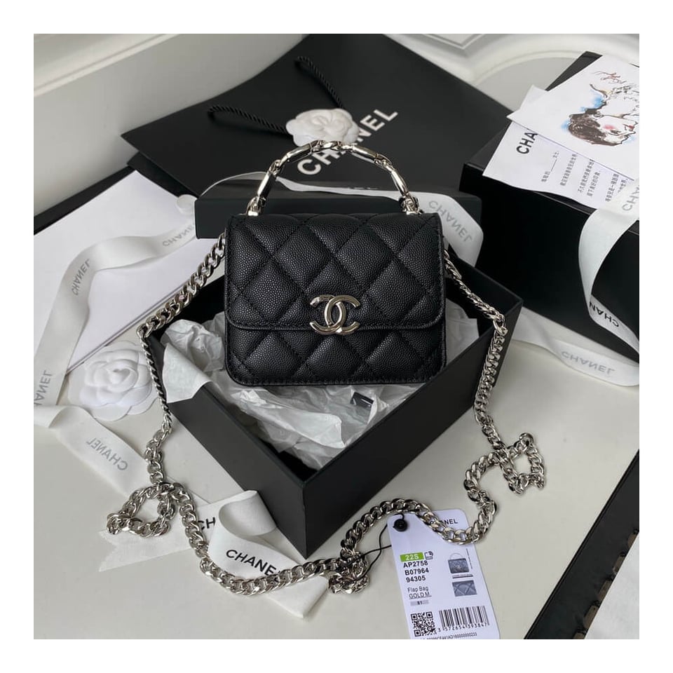 Chanel Enamel Handle Clutch with Chain in Grained Calfskin view 6