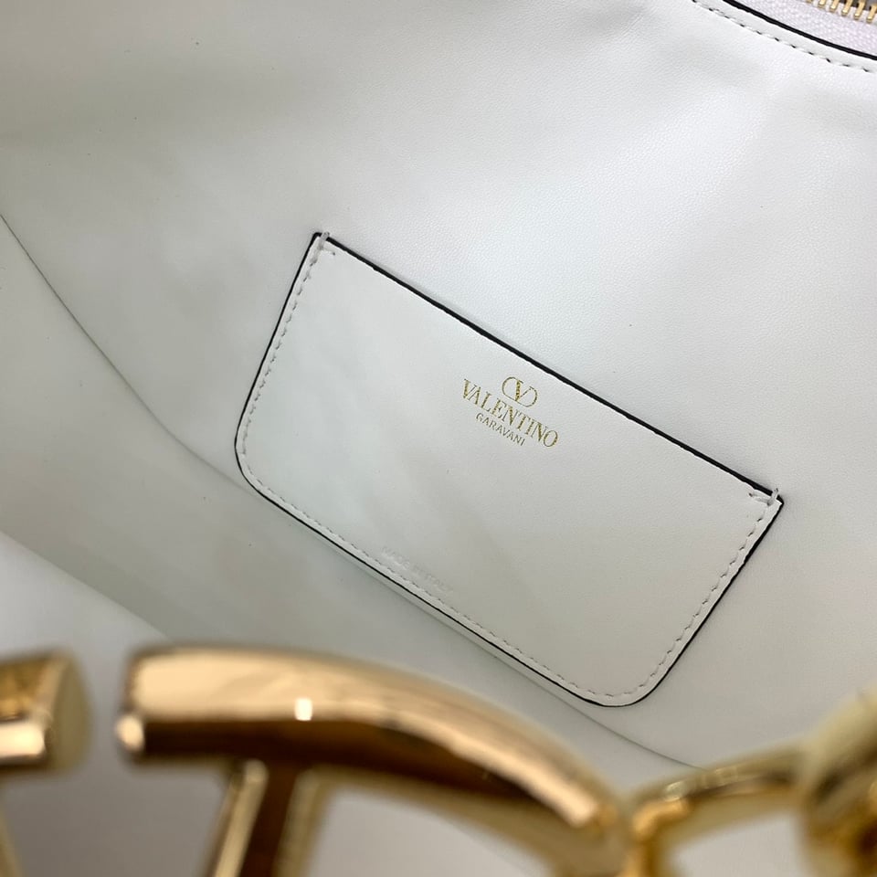 Valentino Garavani Small Vlogo Moon Hobo Bag In Grainy Calfskin With Chain White 29Cm 4W2B0N08Jdk 098 view 9