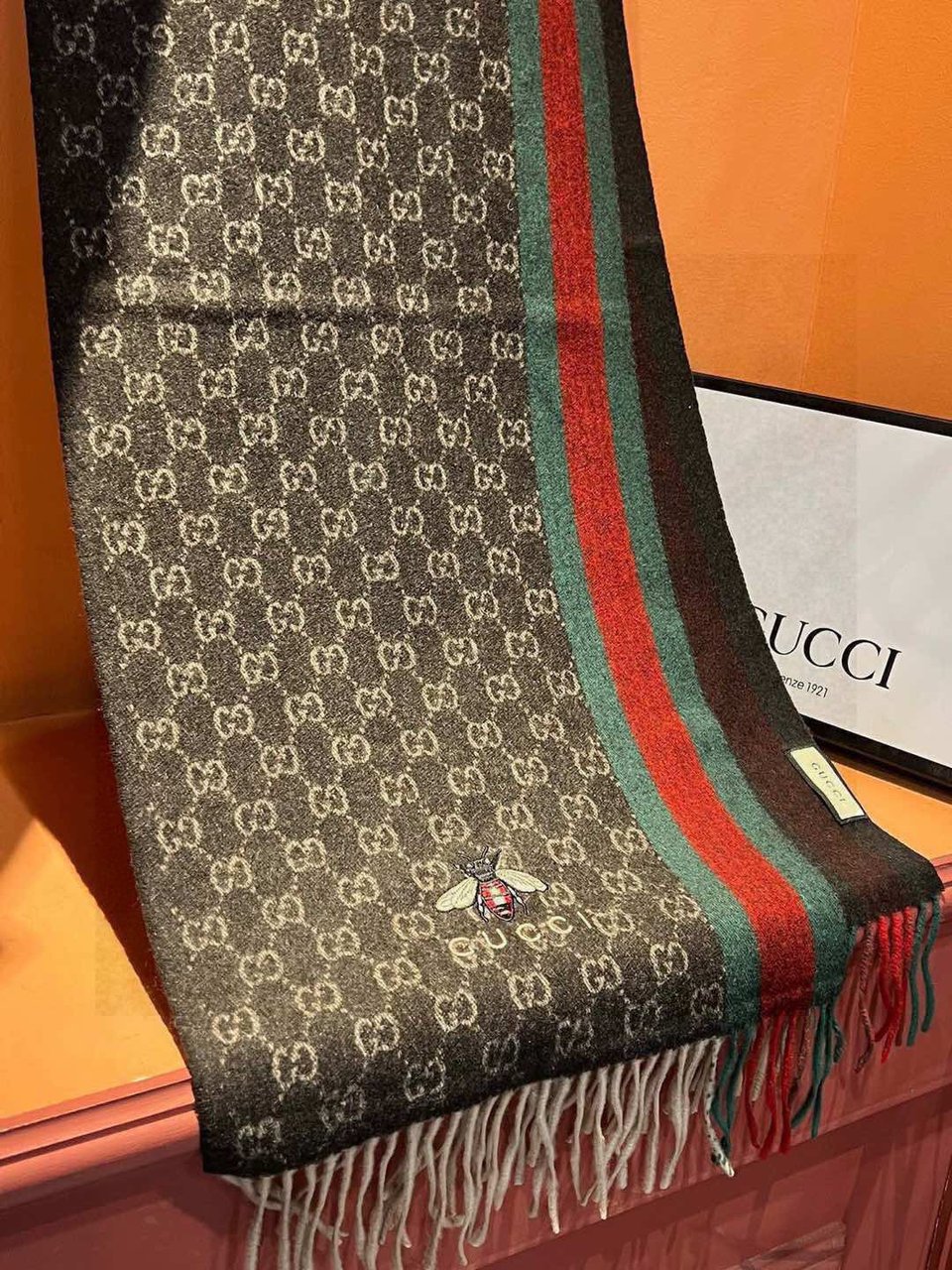 Gucci Cashmere Scarf Stripe Brown Green For Women 190cm view 3