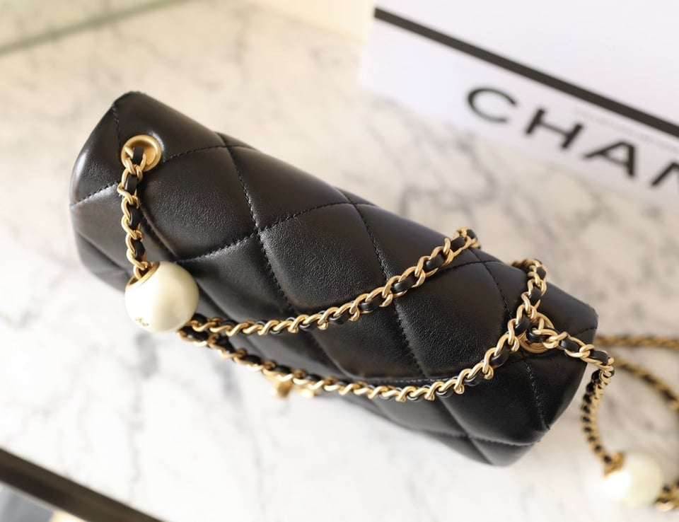 Chanel 24S Mini Flap Bag 20Cm Black Lambskin Pearl Ball view 8