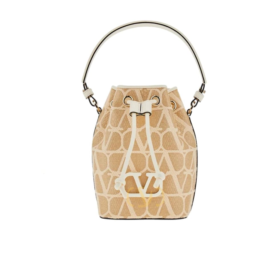 Valentino Mini Vlogo Signature Bucket Bag In Toile Iconographe Beige 22Cm view 2