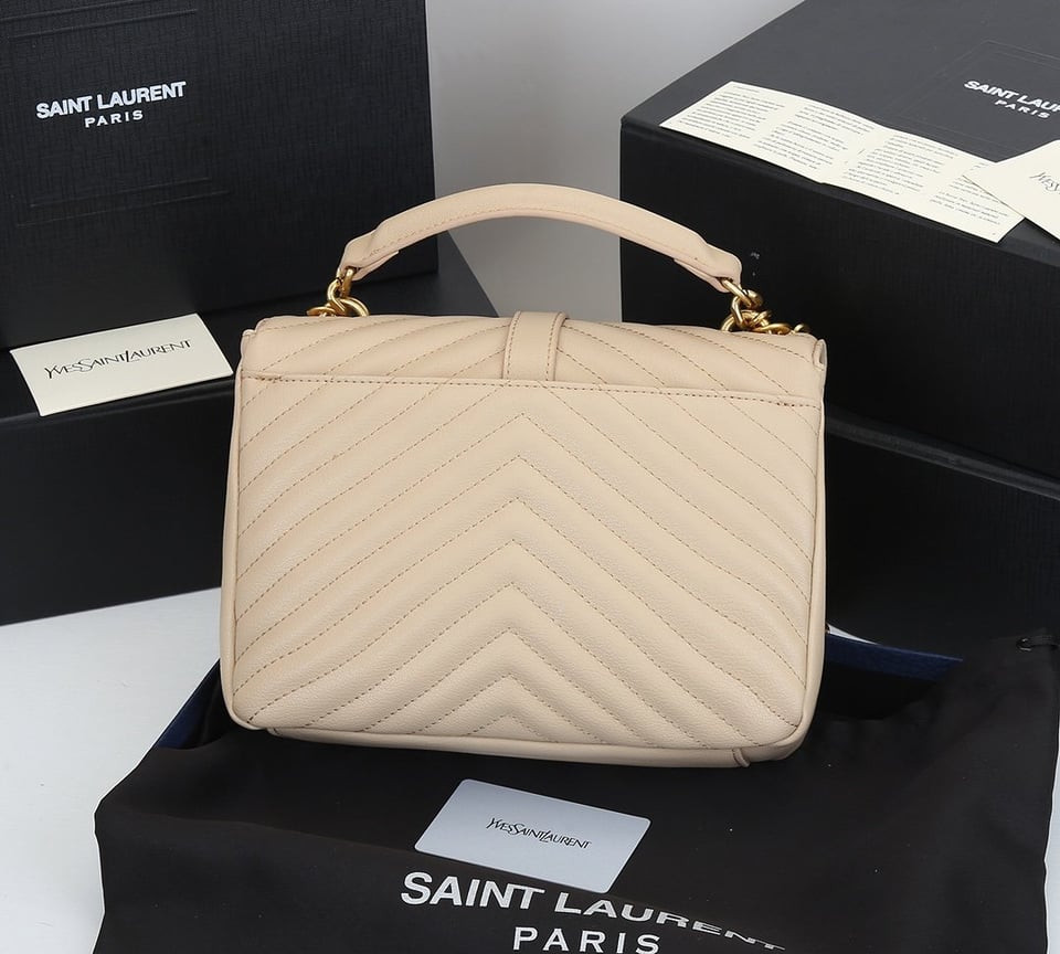 Saint Laurent Collège Medium Chain Bag In Quilted Leather Beige 24Cm view 9