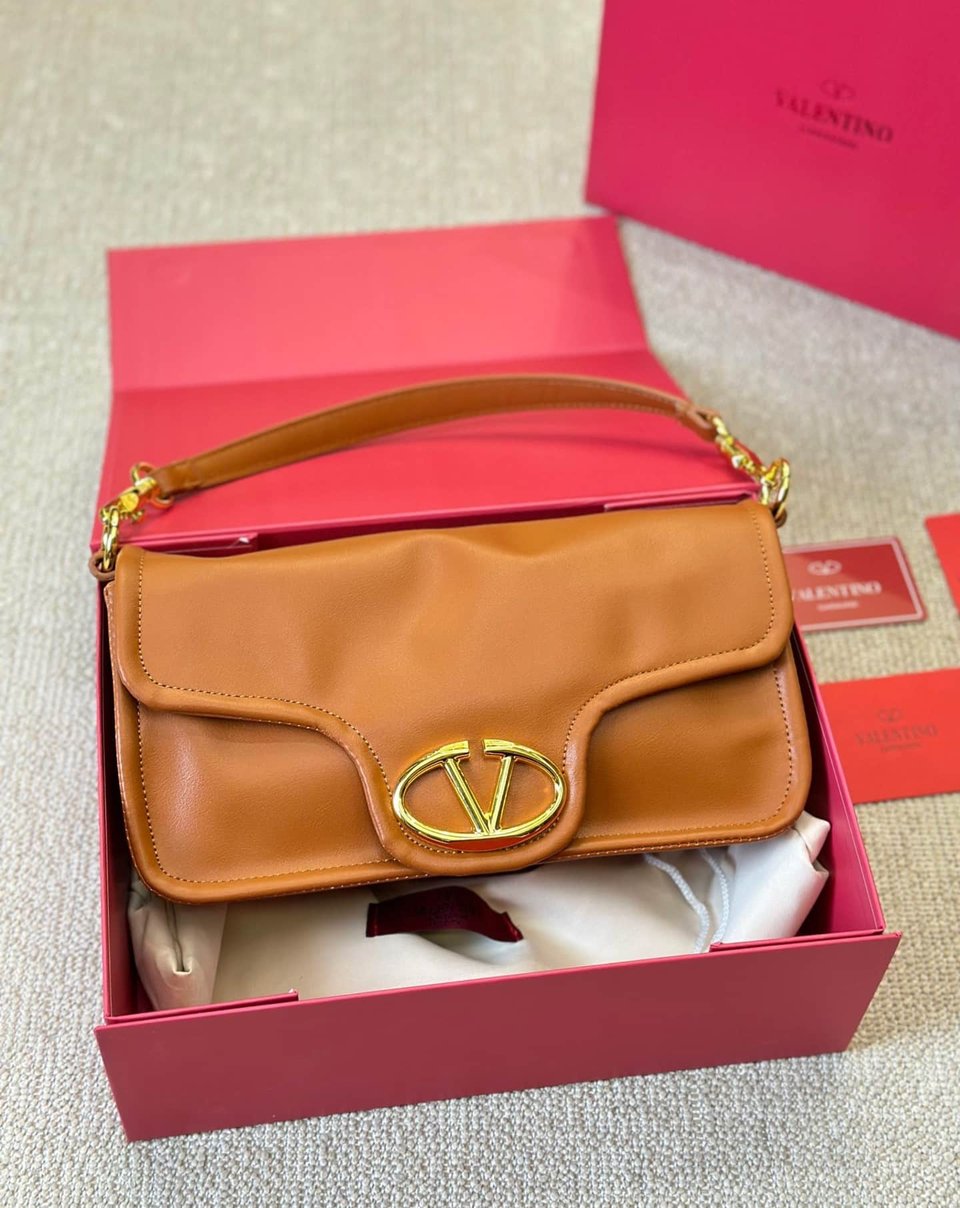 Valentino Garavani Vlogo 1960 Nappa Leather Shoulder Bag Brown 28Cm view 4
