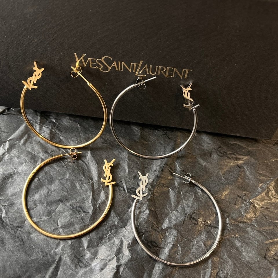 Saint Laurent Ysl Logo Big Round Earrings Gold view 5