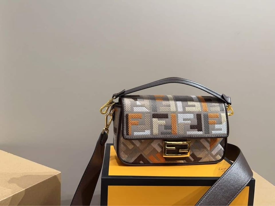 Fendi Baguette Multicolor Canvas Bag With Ff Embroidery 25Cm 8Br600Anh4F1Mql view 8