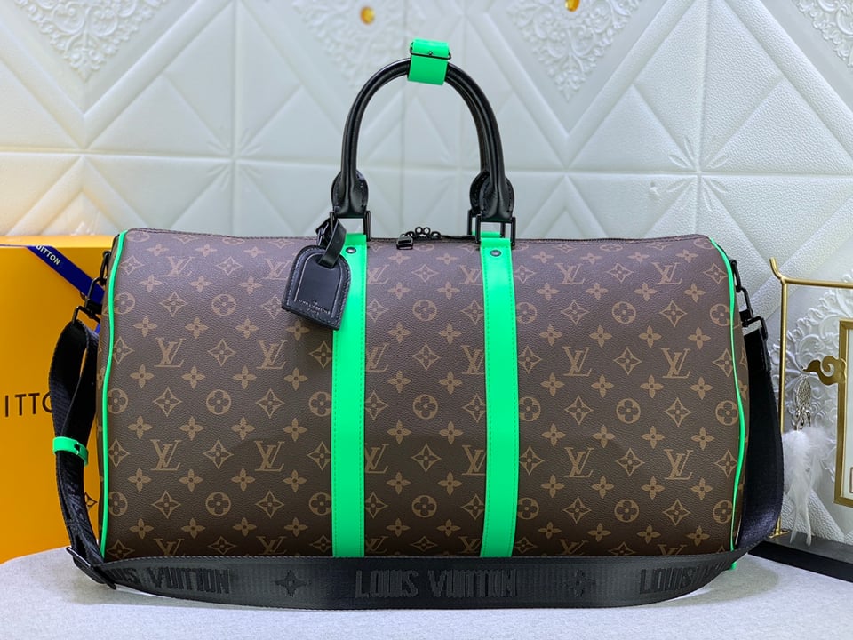 Louis Vuitton Keepall Bandoulire 50 Brown And Mint Line Macassar Canvas M46259 view 8
