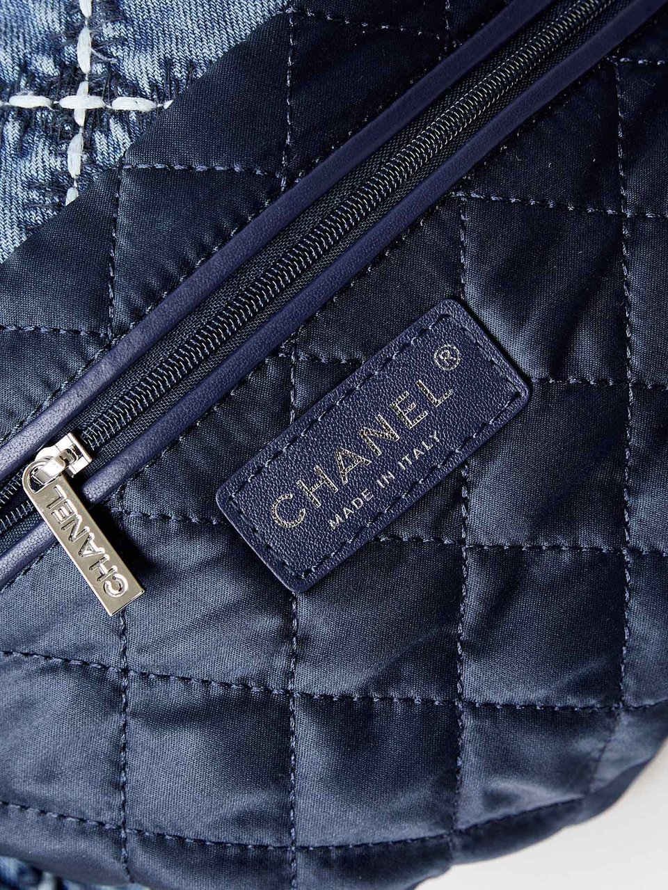 Chanel 22 Hobo Stitched Blue Denim Silver Hardware view 10