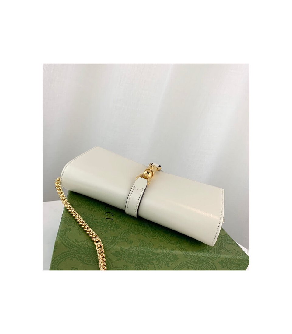 Gucci Jackie 1961 White Calfskin Chain Wallet 19cm view 8