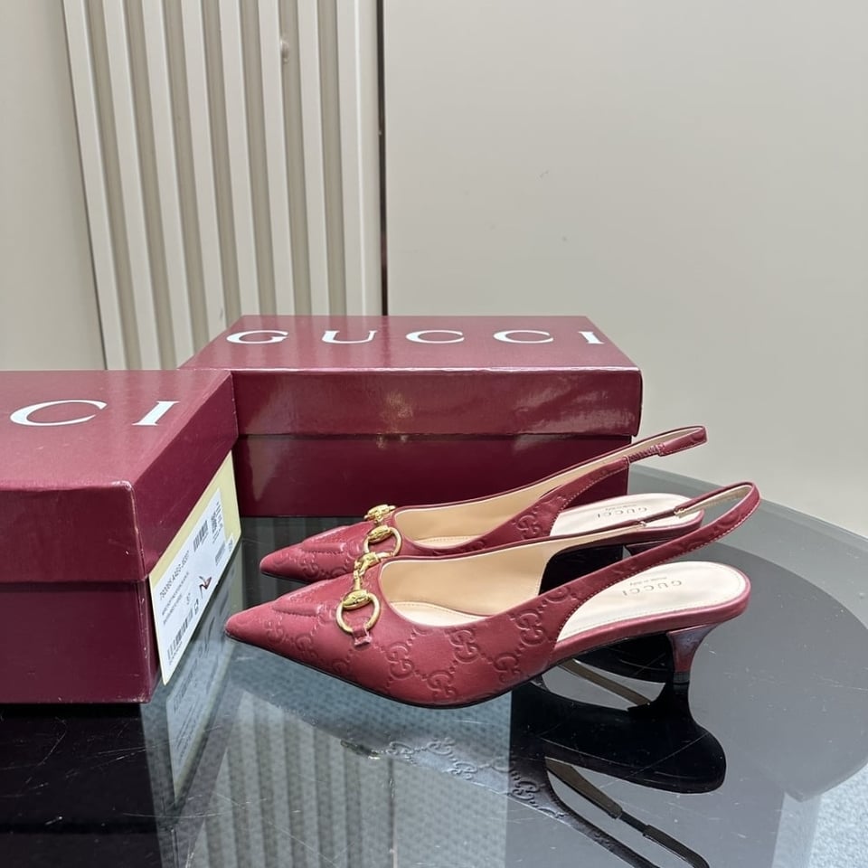 Gucci Women’S Horsebit Slingback Pump Gg Leather Rosso Ancora Red view 6