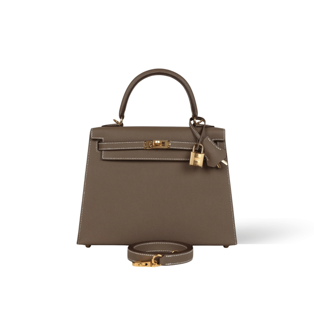 Hermes Kelly 25 Bag In Golden Etoupe Epsom Leather For Women 25cm/10in