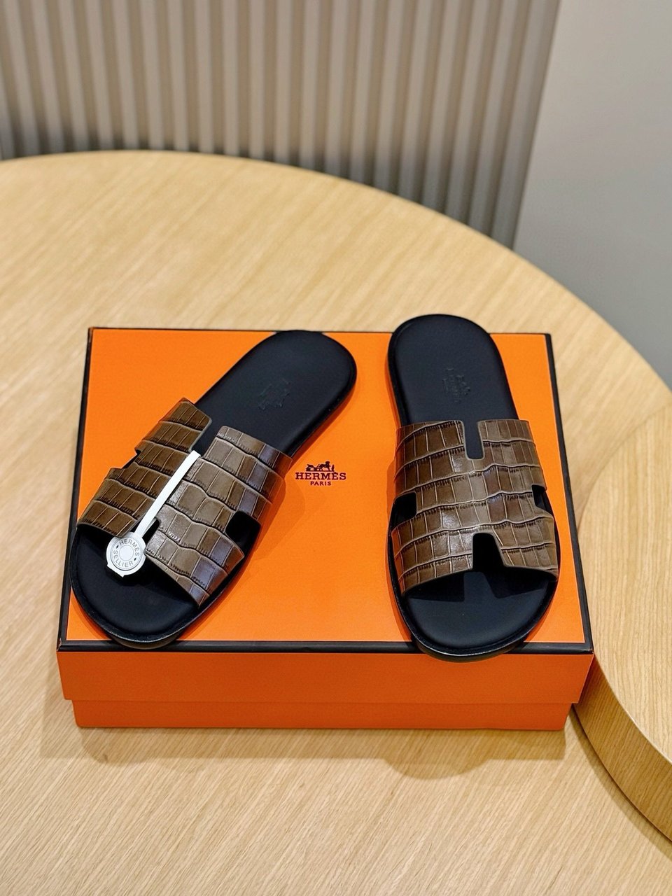 Hermès Brown Crocodile Oran Sandals- Shoes for Men view 10