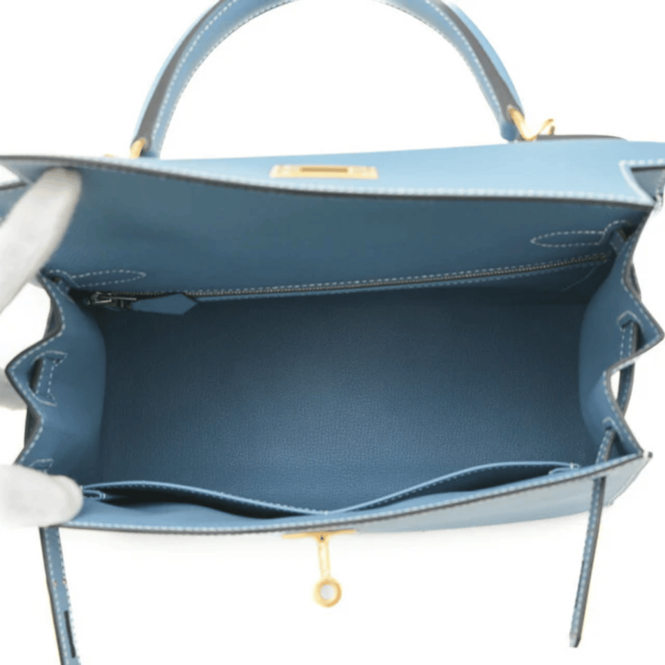 Hermes Kelly 28 Bag In Blue Jean Epsom Leather For Women 28cm/11in view 5