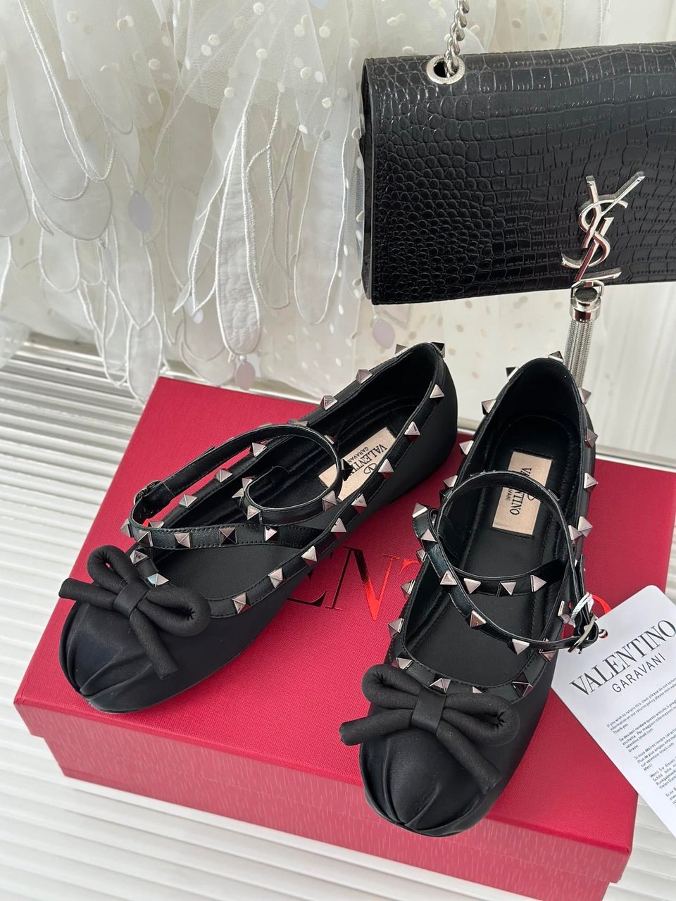 Valentino Garavani Rockstud Satin Ballerinas With Tone On Tone Studs Black 3W2S0Hb6Eql 0No view 10