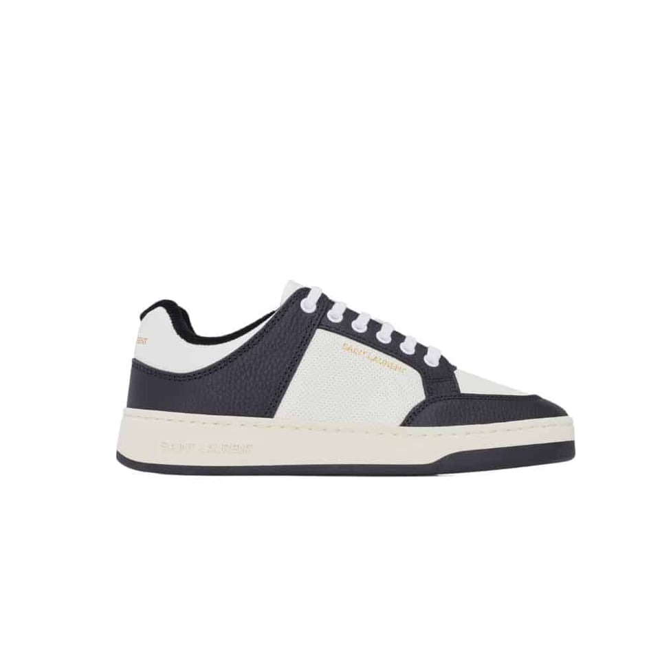 Saint Laurent Perforated Leather Sneakers Black And White view 2