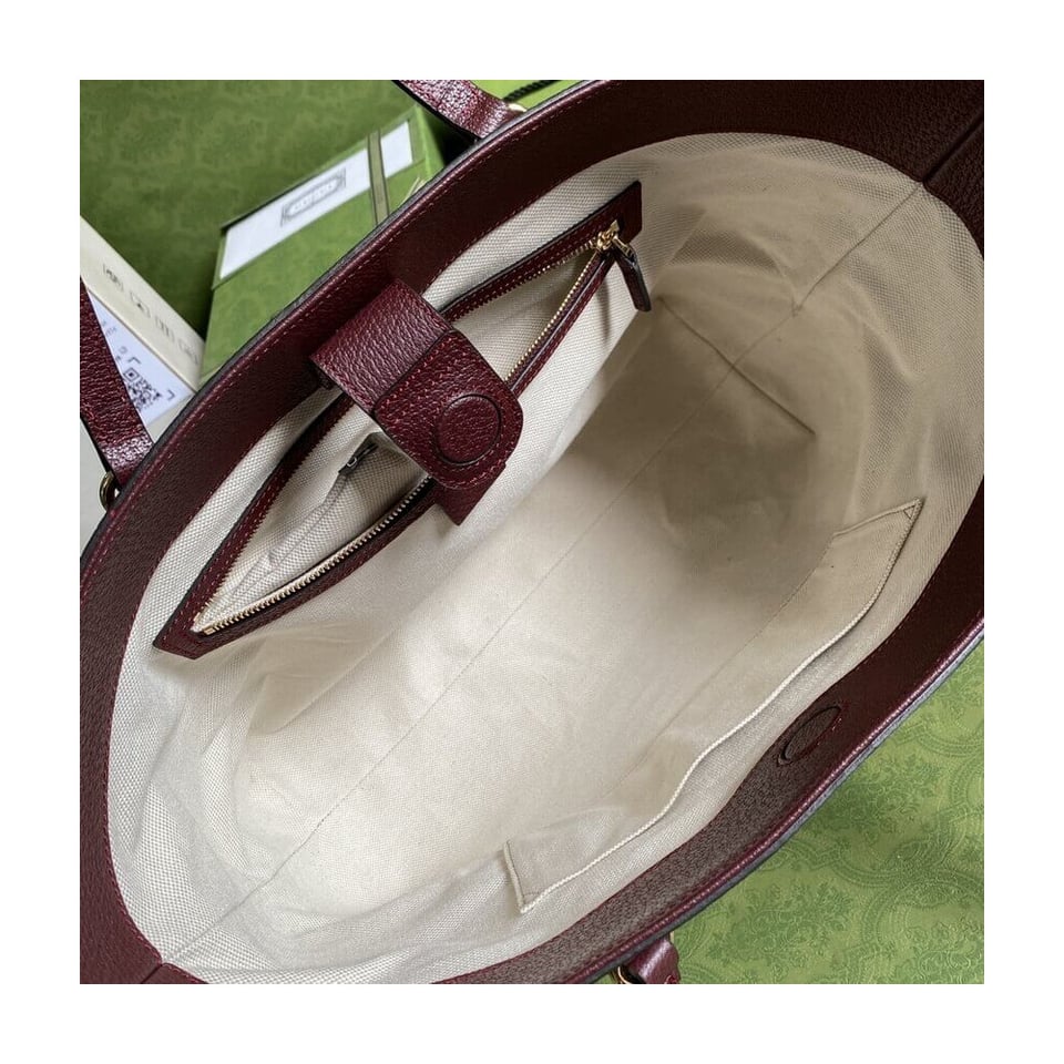 Gucci Ophidia Medium Tote With Web in Burgundy GG Canvas view 11