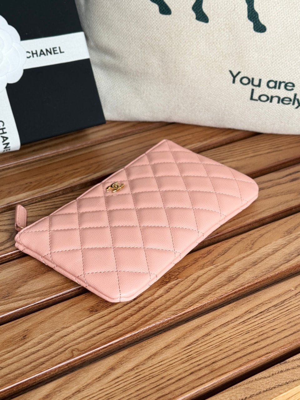 Chanel Zipped Wallet 20Cm Pink Quilted Caviar Gold Hardware view 6