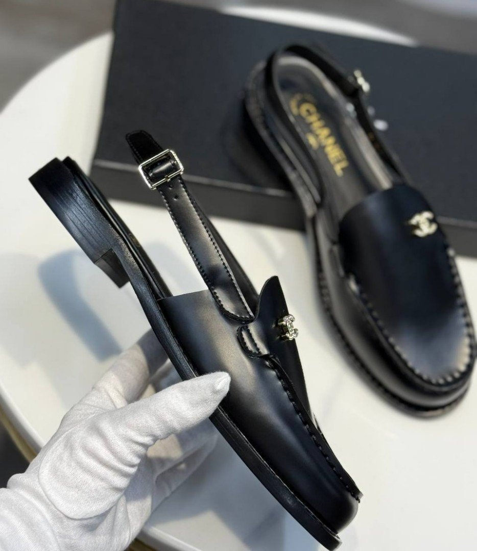 Chanel Calfskin Slingback Mules with CC Logo Black Calfskin G39842 view 2