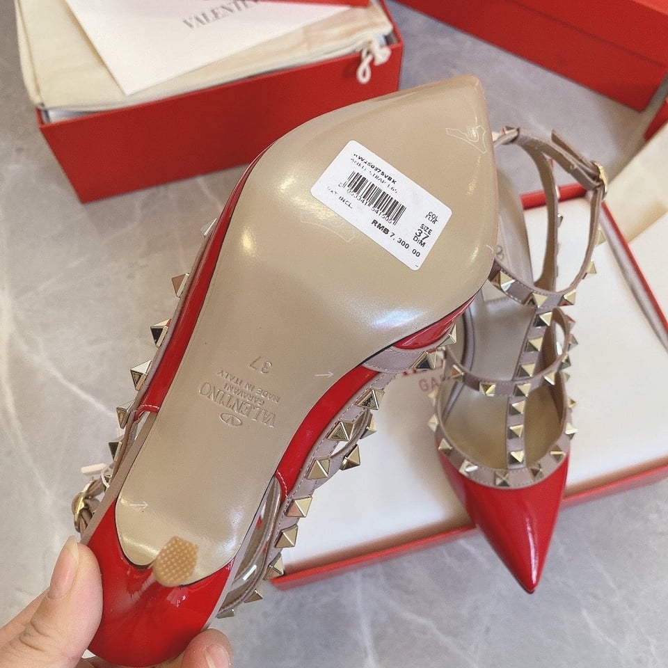 Valentino Patent Rockstud Caged Pump 100Mm Red view 3