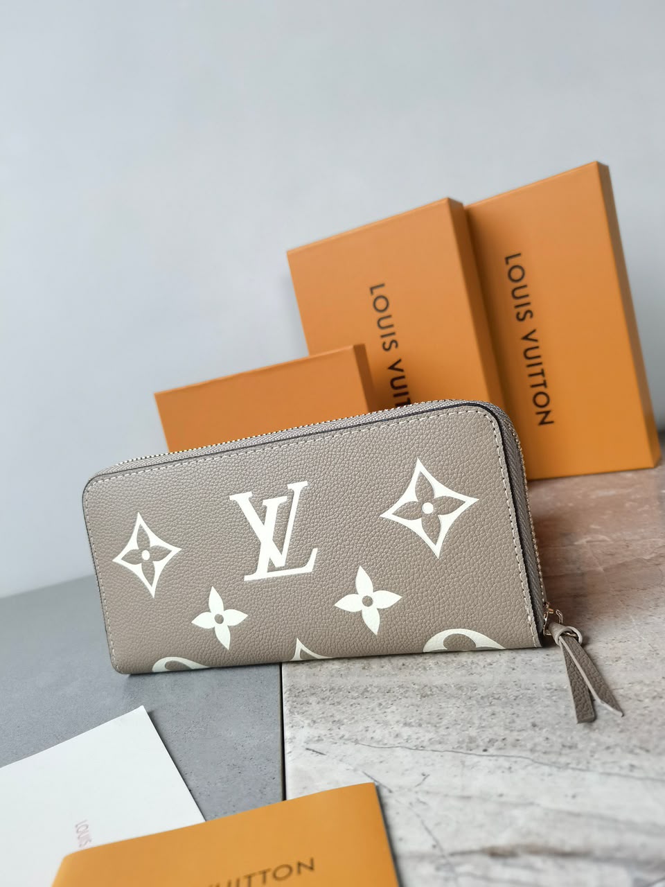 Louis Vuitton Bicolor Monogram Empreinte Leather Zippy Wallet Tourterelle Gray/Cream view 6