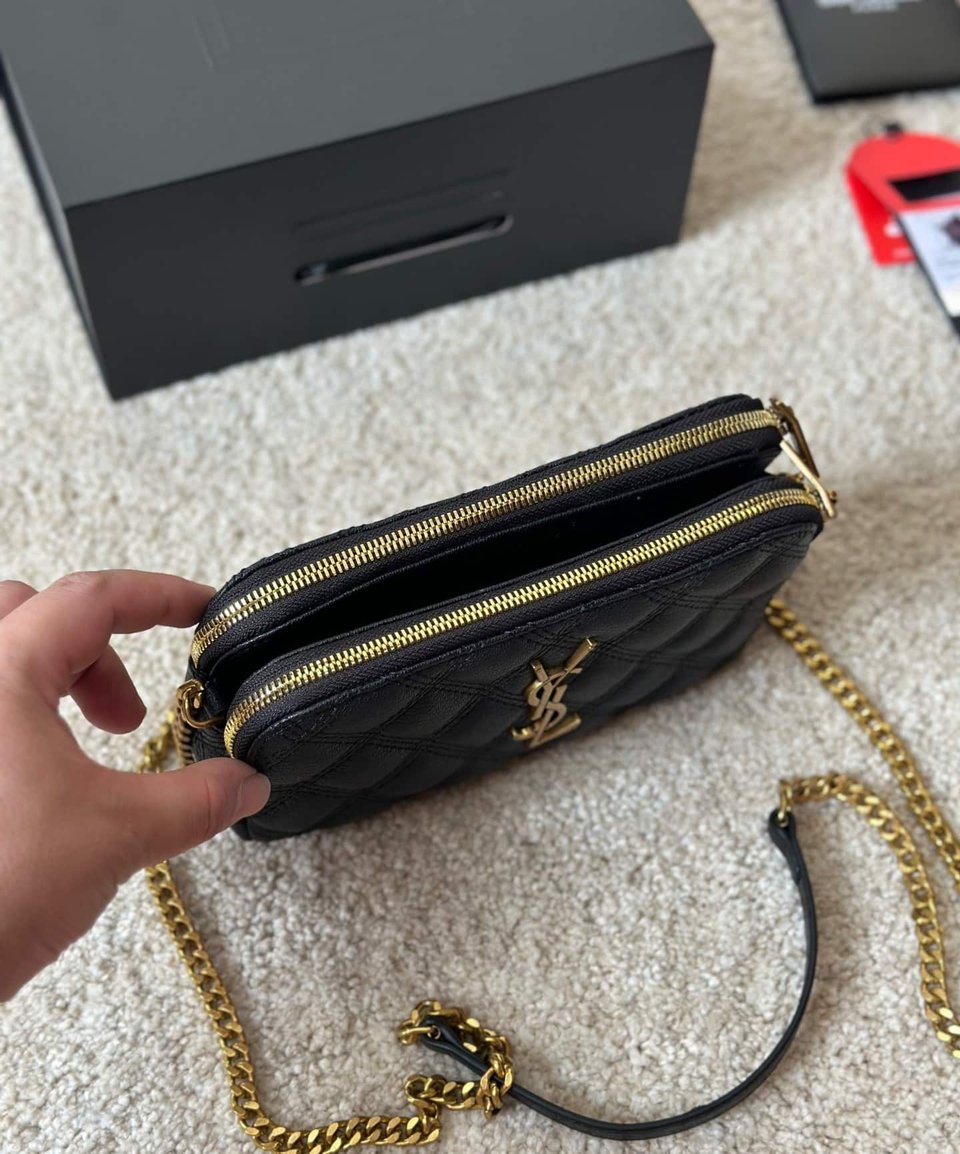 Saint Laurent Becky Quilted Double Zip Pouch Bag Black 20Cm view 10